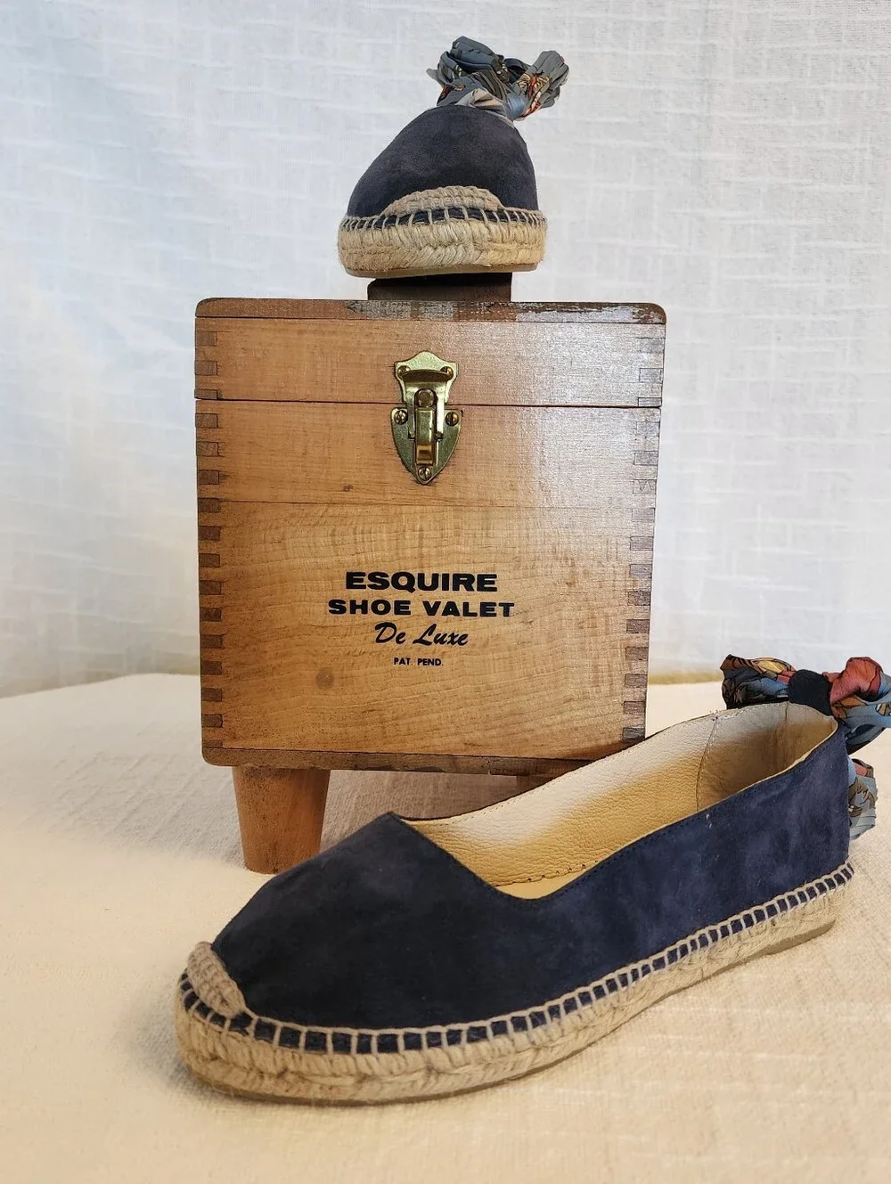 NWOB Gaimo Navy Suede Ballet Espadrilles W/ Fabric Ankle Straps 37 (6 US) A463